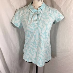 Lands'End Woman's Half Button Down Paisley Print Polo Shirt Sz 6